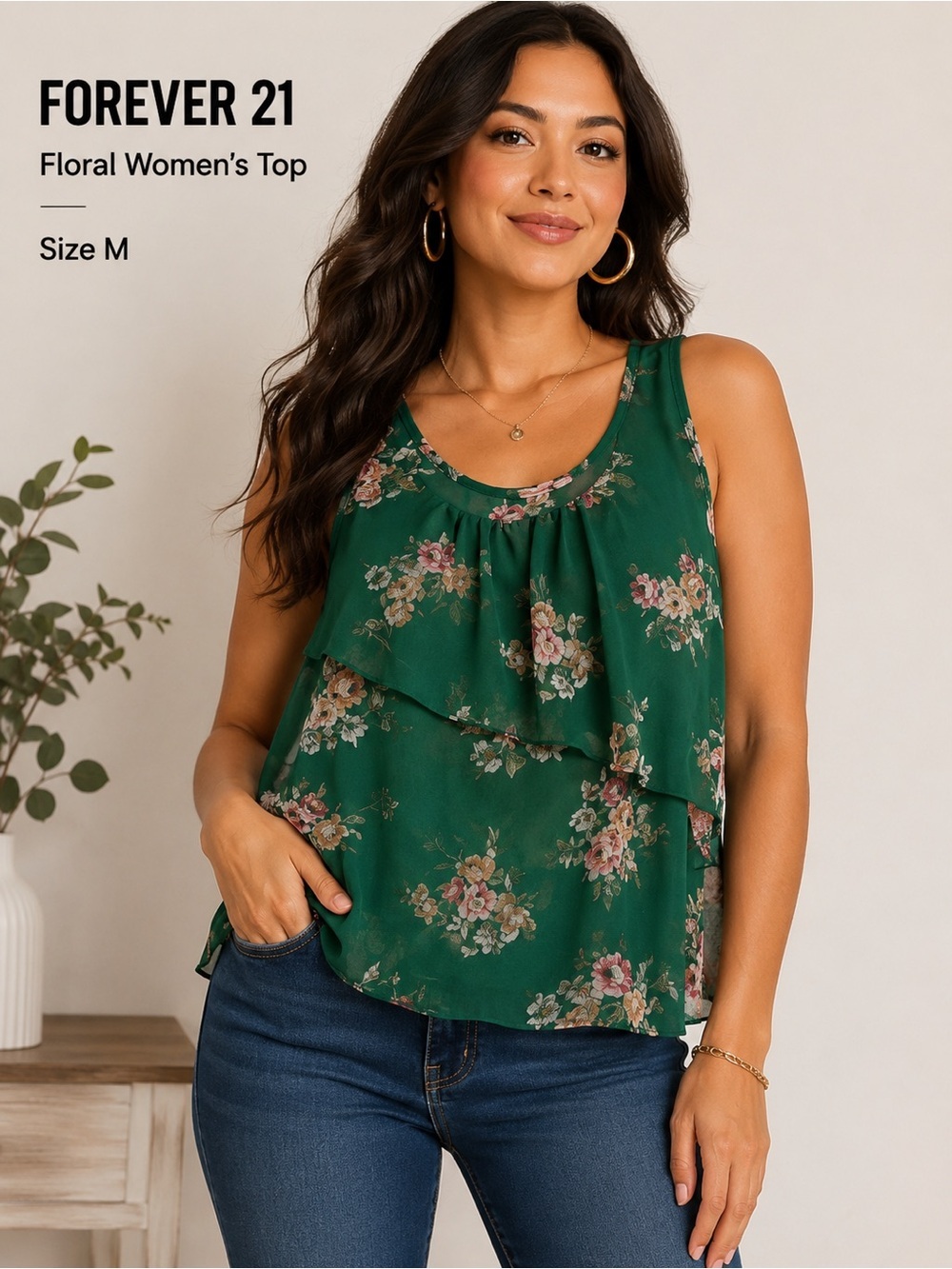 FOREVER 21 floral coastal summer resort vacation women’s top / size M